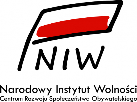 logo Narodowego Instytutu Wolności – Centrum Rozwoju Społeczeństwa Obywatelskiego, na białym tle flaga Polski, pod flagą czarny napis NIW i pełna nazwa jednostki w kolorze czarnym
